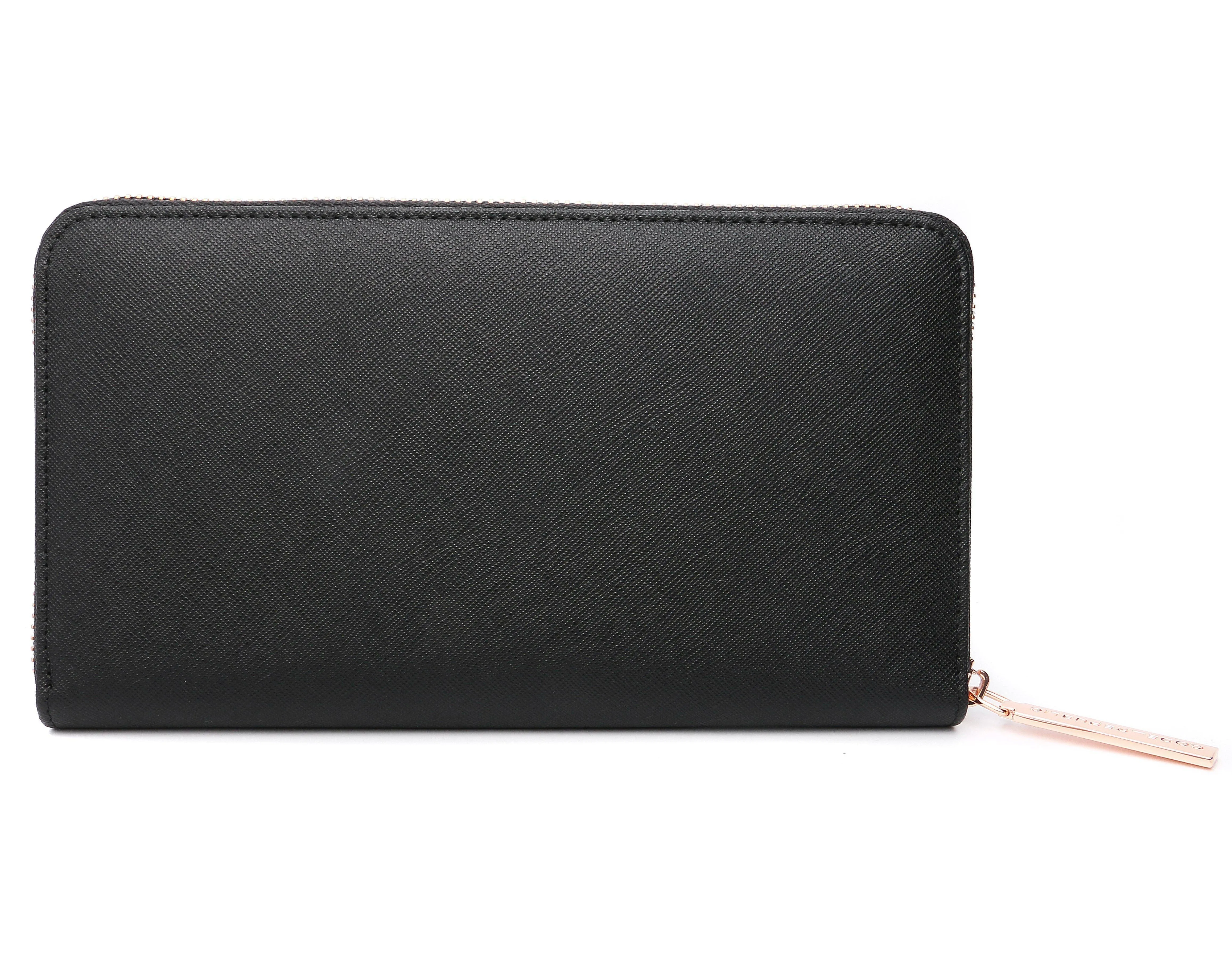 PASSPORT PHONE WALLET Black Saffiano Leather Rose Gold