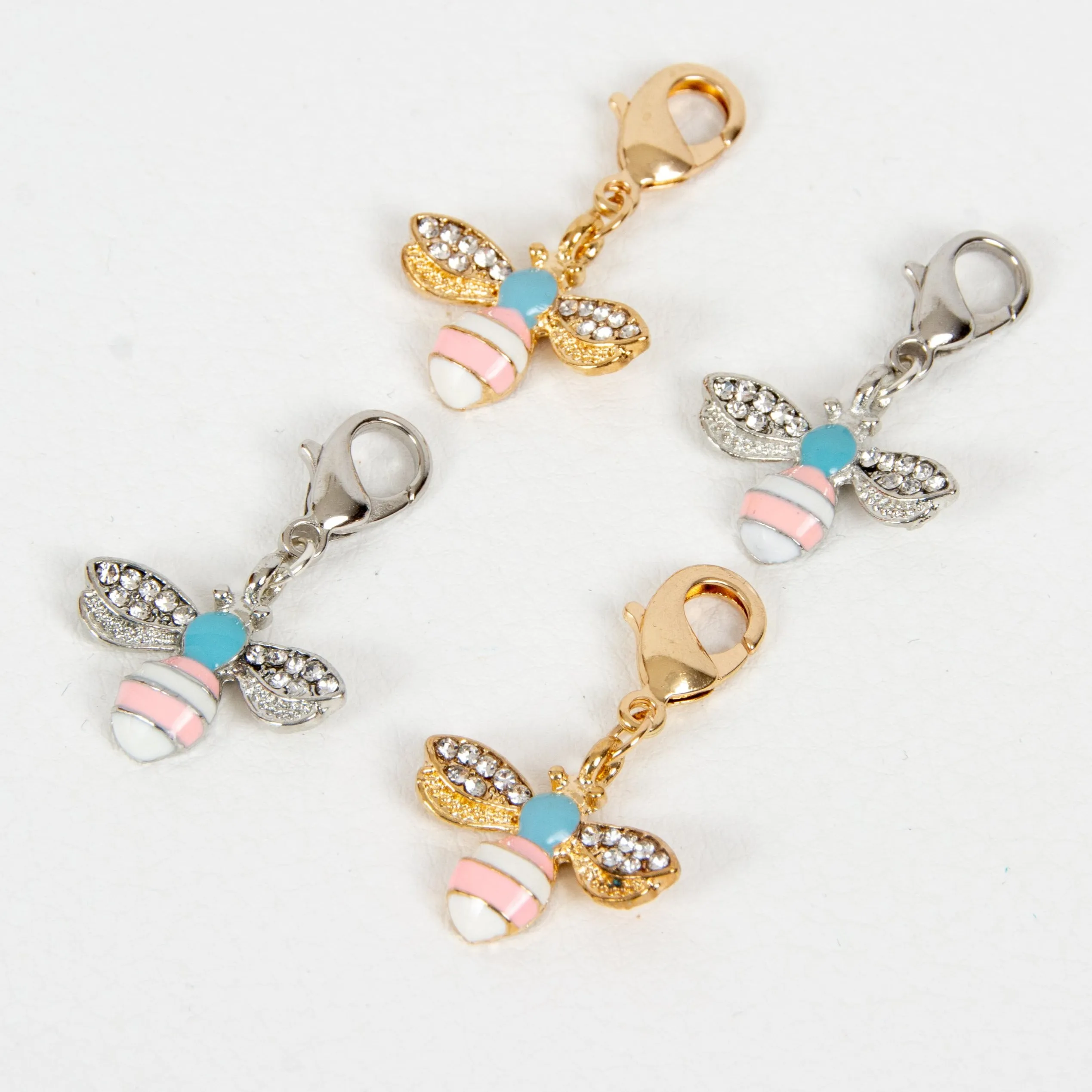 Pastel Honey Bee Charm with Rhinestone Accents in Gold or Silver