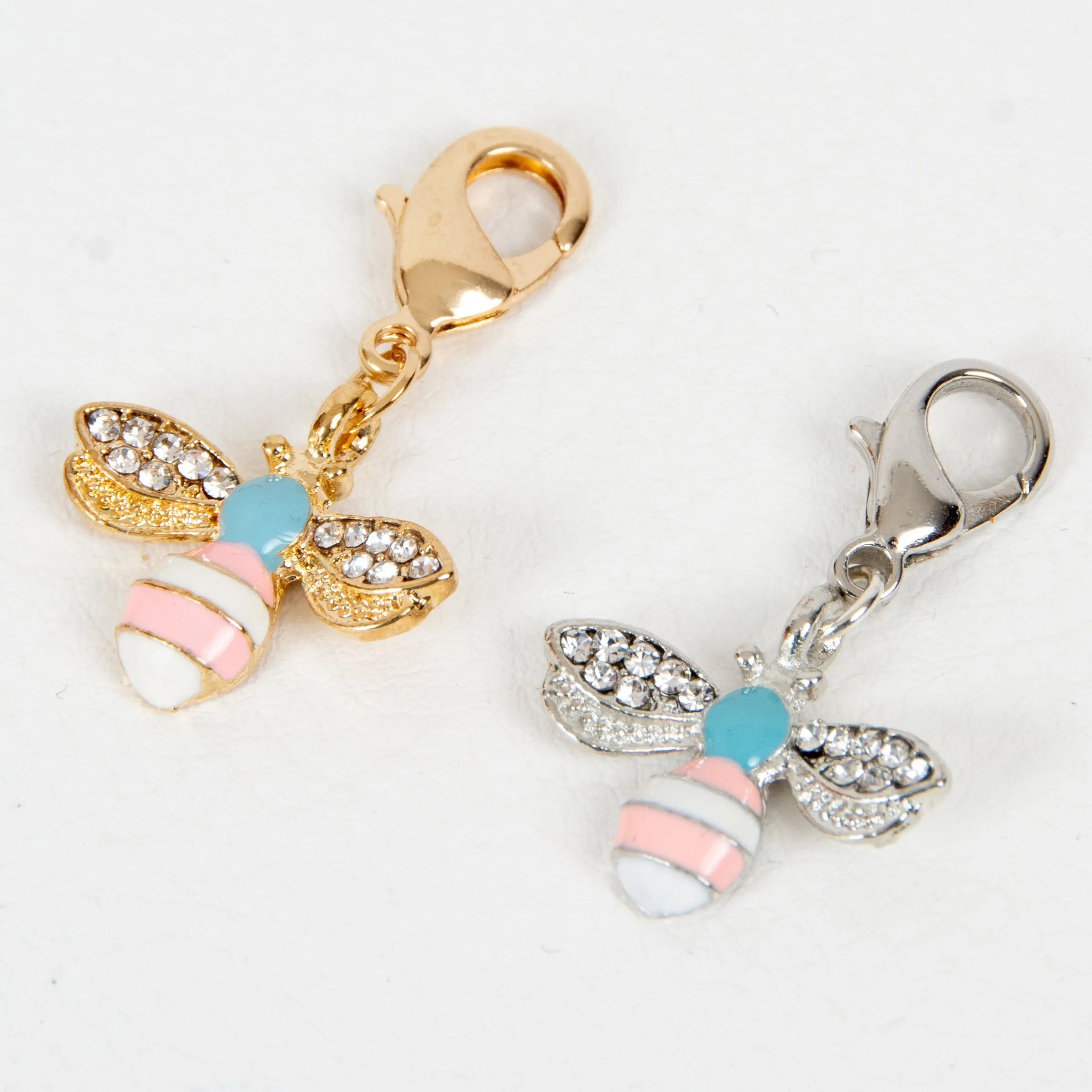 Pastel Honey Bee Charm with Rhinestone Accents in Gold or Silver