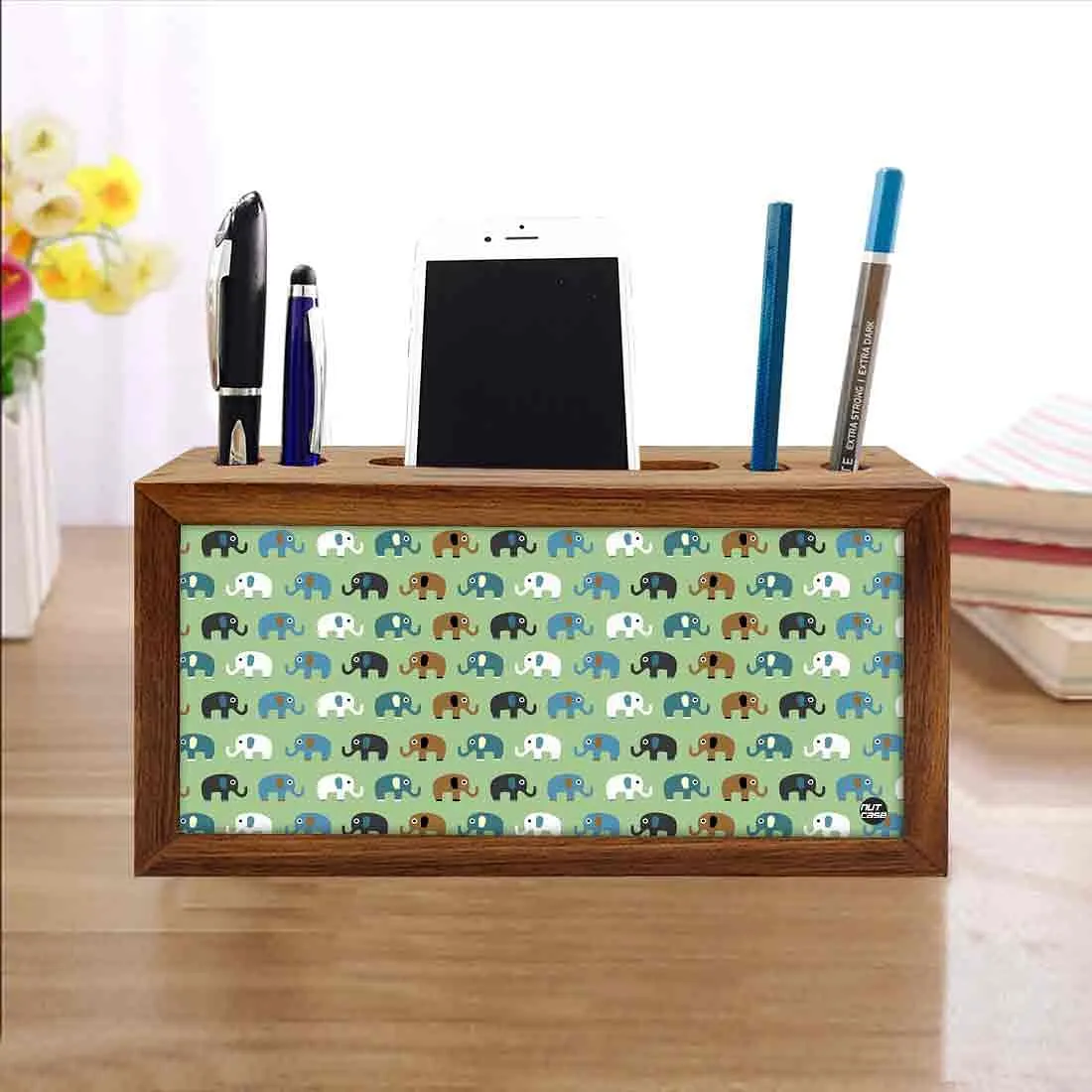 Pen Mobile Stand Holder Desk Organizer - Elephants Yellow