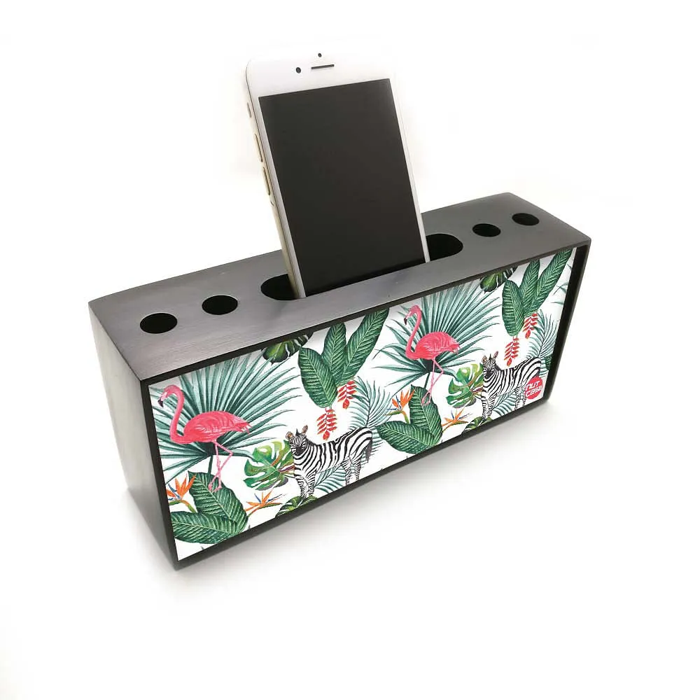 Pen Mobile Stand Holder Desk Organizer - Flamingo Leaves