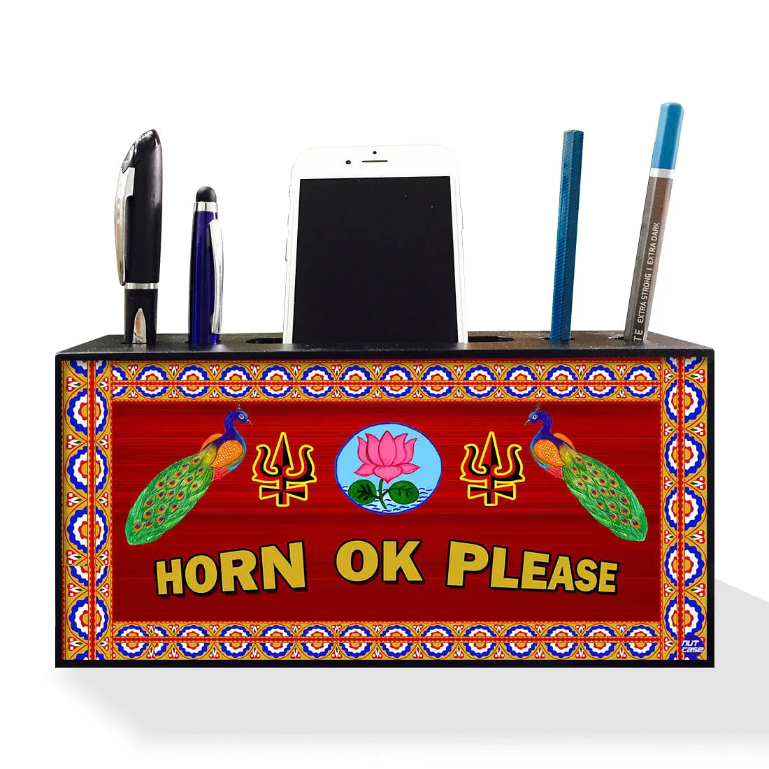 Pen Mobile Stand Holder Desk Organizer - Horn OK Please Red