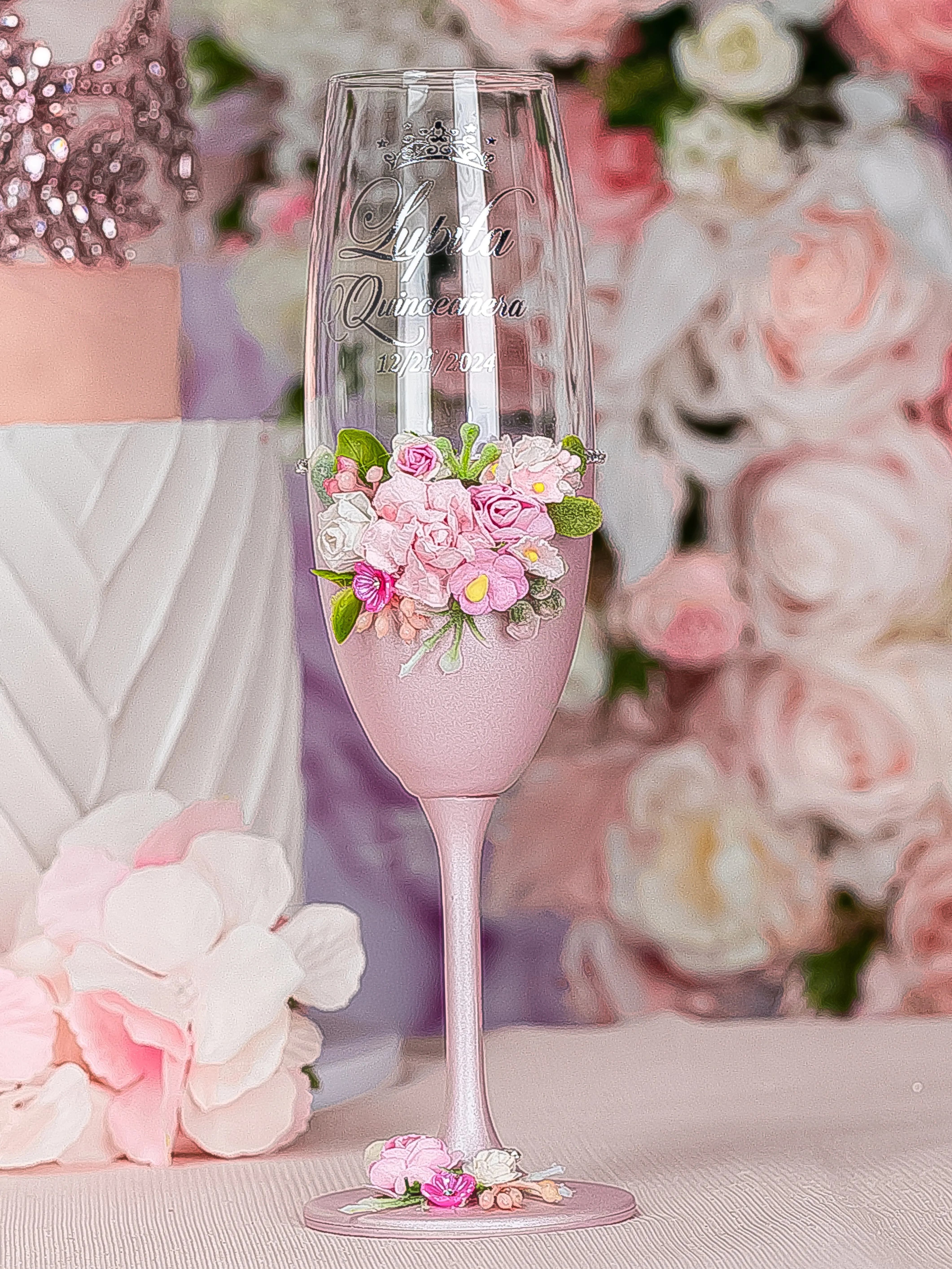 Pink blush floral Quinceanera Brindis Package (5 pcs)