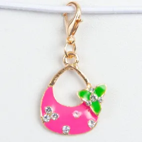 Pink Enamel Purse Charm with Rhinestone Accents