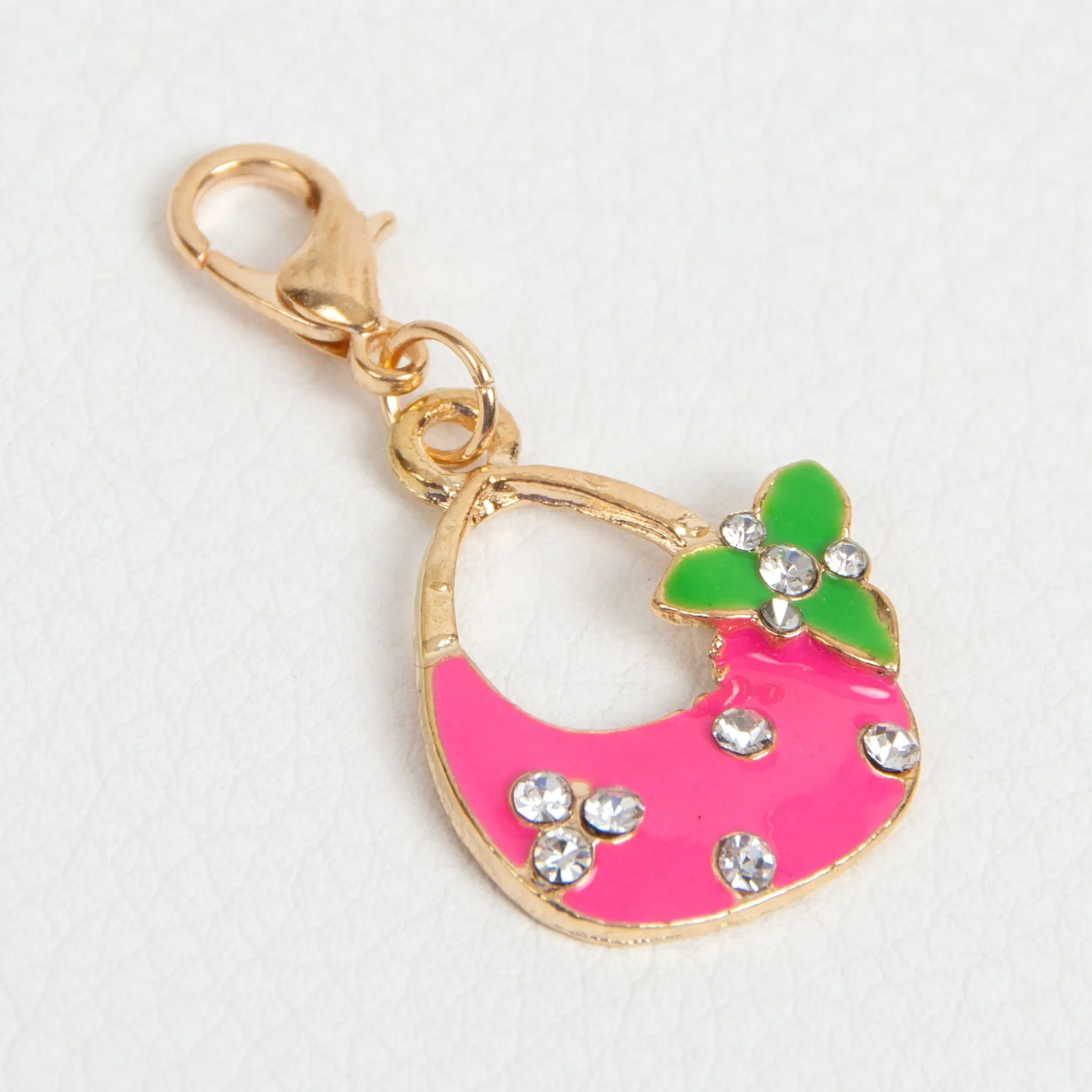 Pink Enamel Purse Charm with Rhinestone Accents