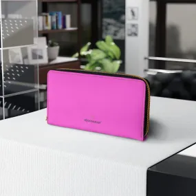 Pink Solid Color Zipper Wallet, Solid Pink Color Long Compact Designer Premium Quality Women's Wallet