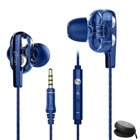 (Refurbished) pTron Boom Ultima 4D Dual Driver, in-Ear Gaming Wired Headphones with in-line Mic, Volume Control & Passive Noise Cancelling Boom 3 Earphones - (Dark Blue)