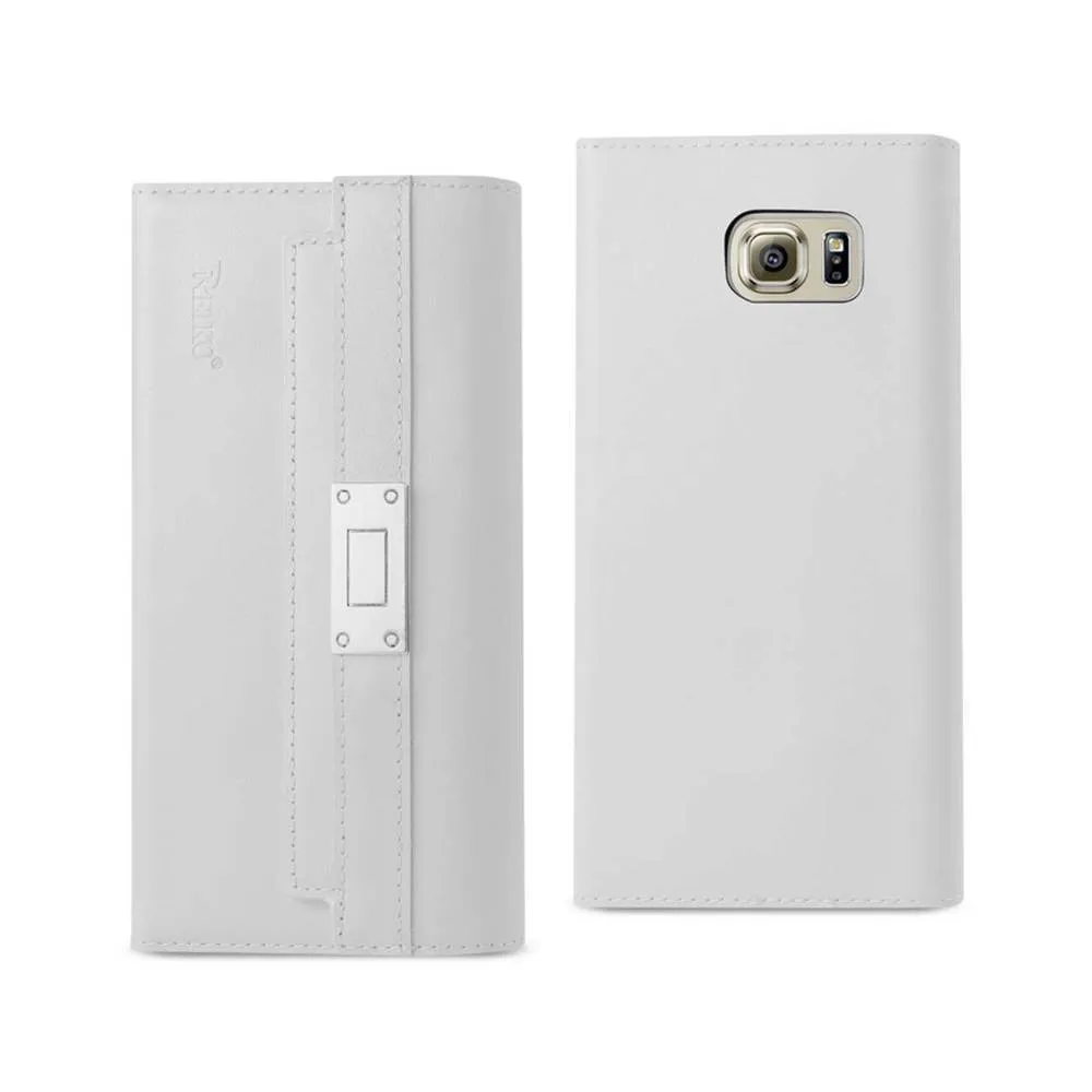 Reiko Samsung Galaxy S6 Genuine Leather Flip Wallet Case Ivory