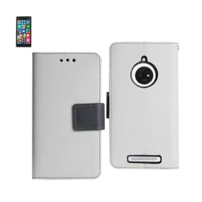 Reiko Wallet Case 3 In 1 For Nokia Lumia 830 White With Gray Interior Leather-Like Material And Polymer Cover