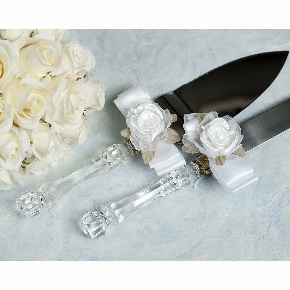 Rose Plush Satin and Organza Cake Server Set