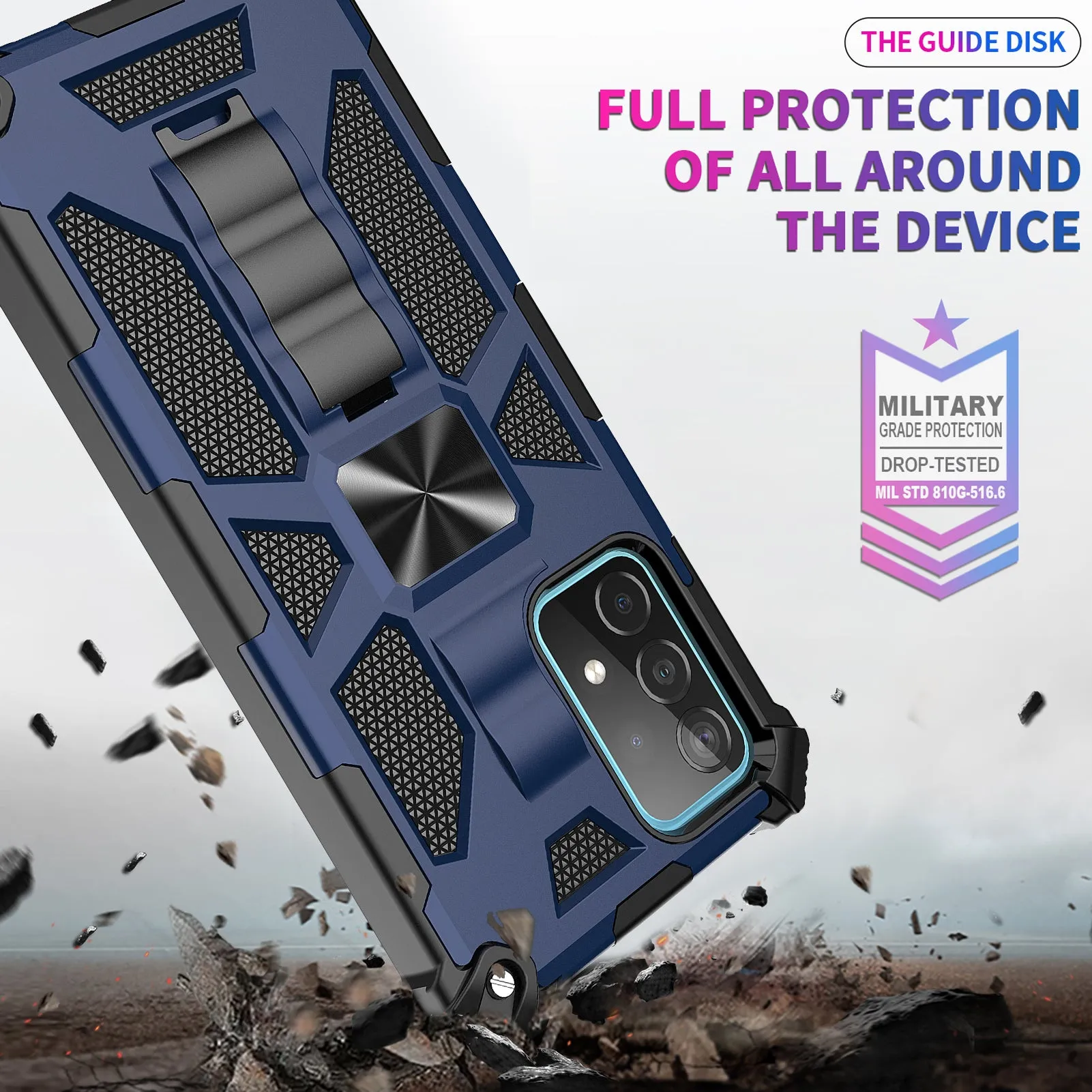 Samsung Galaxy A32 5G Case [Military Grade] Ring Car Mount Kickstand Hybrid Hard PC Soft TPU Shockproof Protective Case - Blue