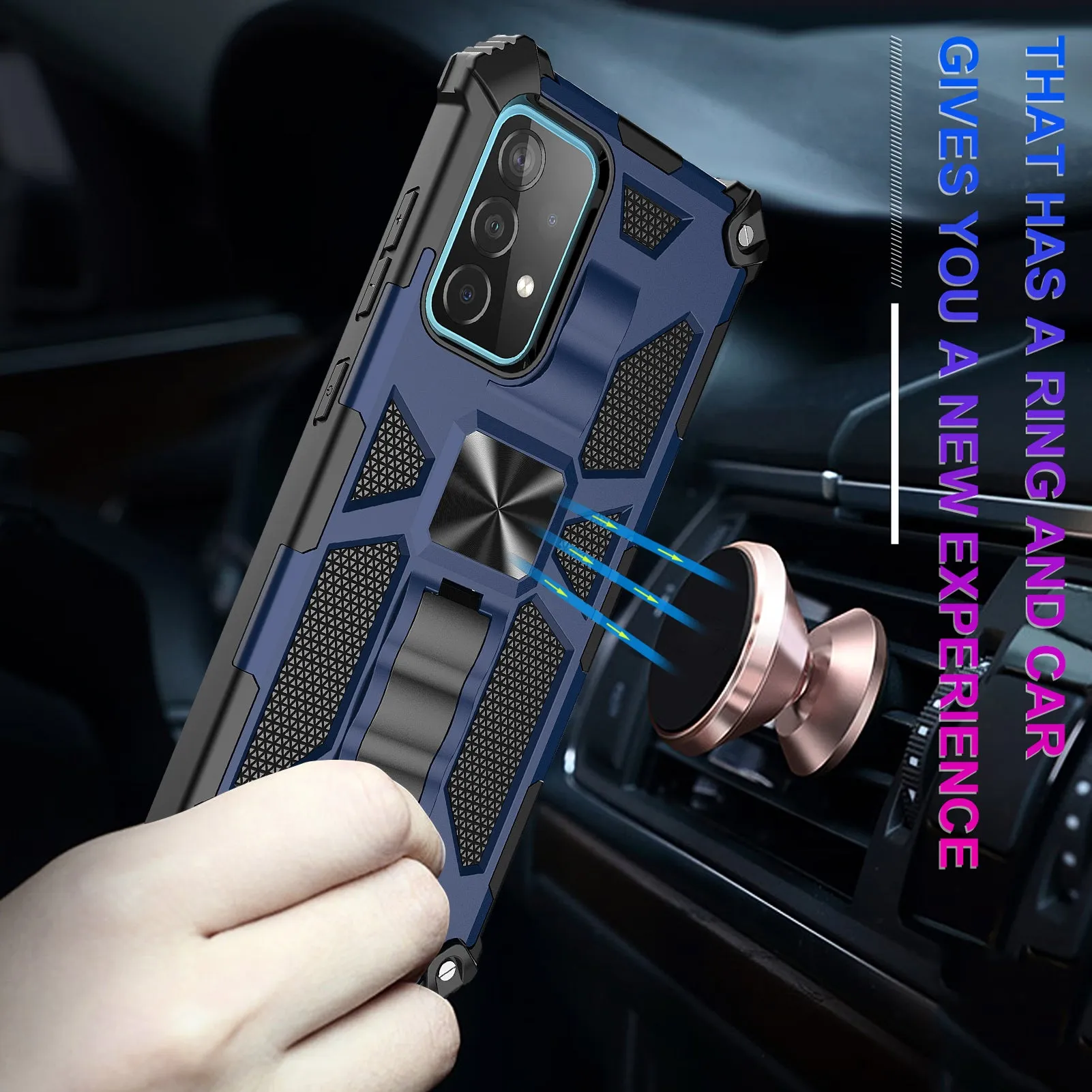 Samsung Galaxy A32 5G Case [Military Grade] Ring Car Mount Kickstand Hybrid Hard PC Soft TPU Shockproof Protective Case - Blue