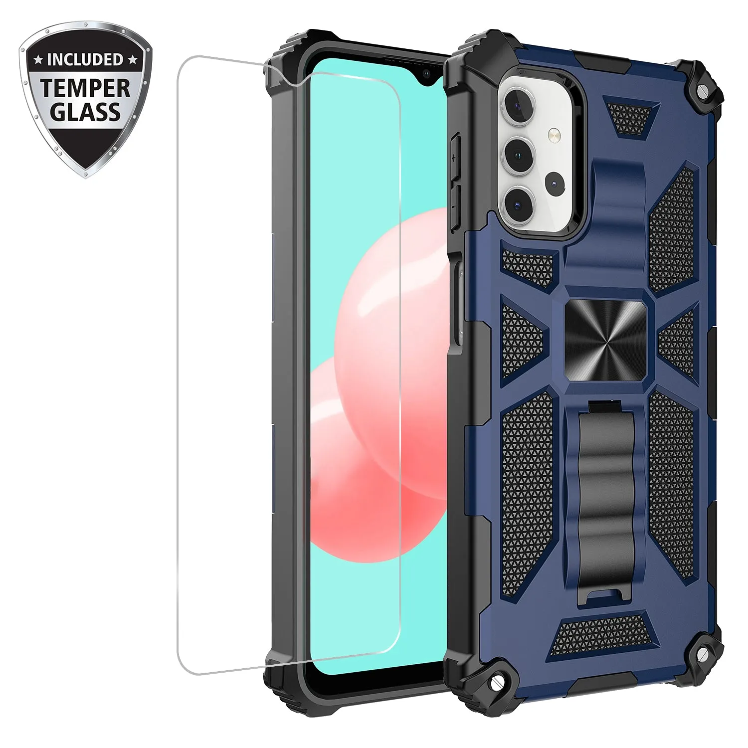 Samsung Galaxy A32 5G Case [Military Grade] Ring Car Mount Kickstand Hybrid Hard PC Soft TPU Shockproof Protective Case - Blue