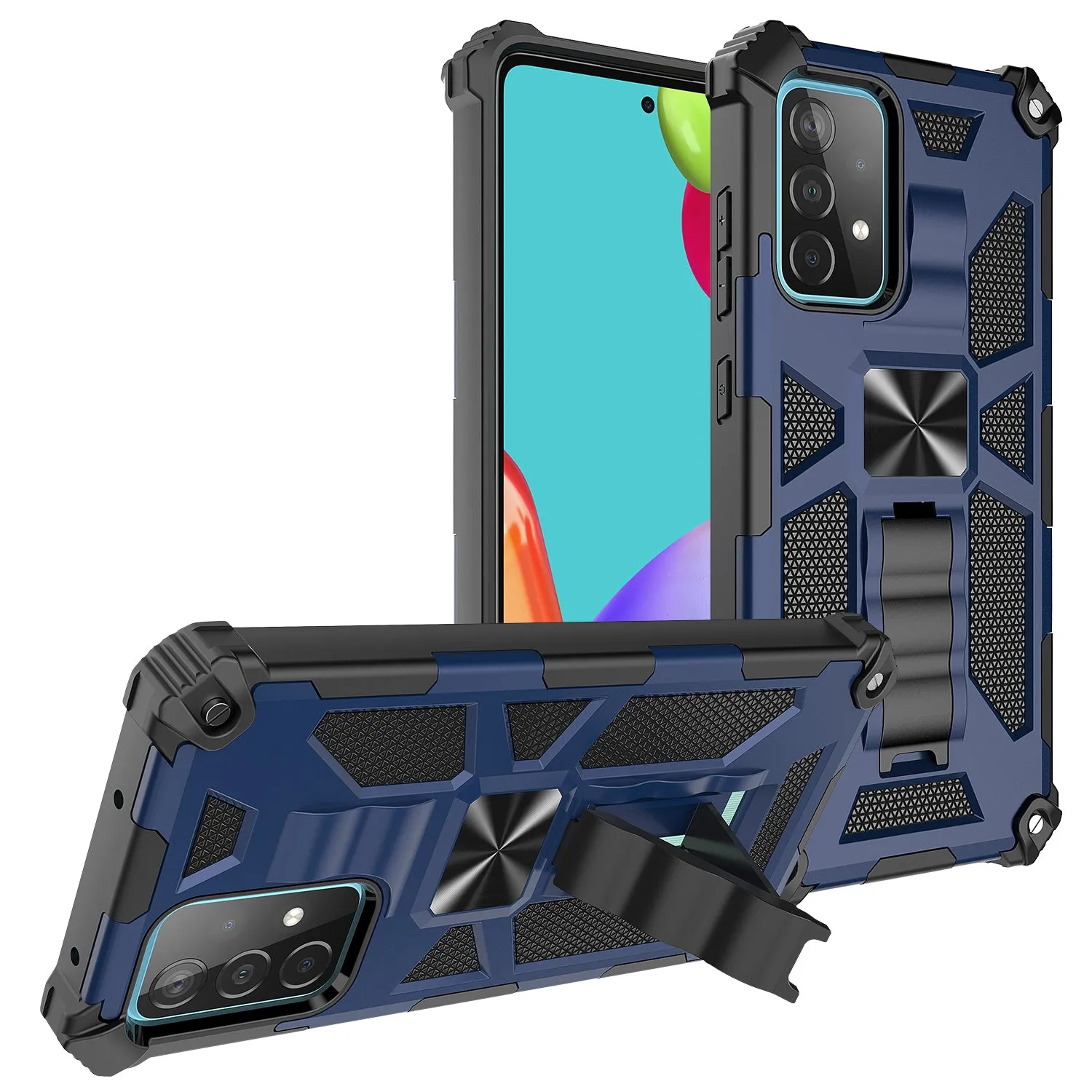 Samsung Galaxy A32 5G Case [Military Grade] Ring Car Mount Kickstand Hybrid Hard PC Soft TPU Shockproof Protective Case - Blue