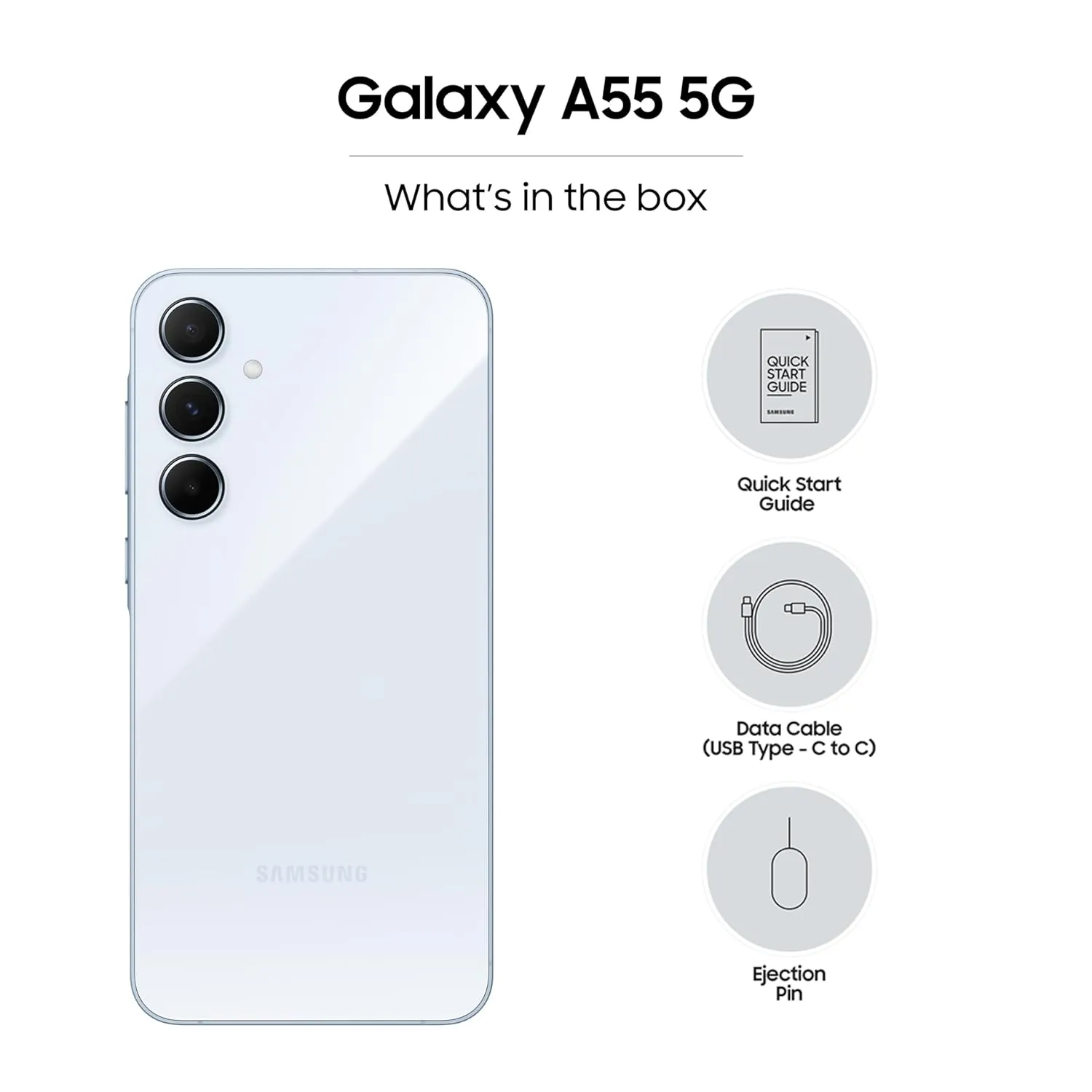 Samsung Galaxy A55 5G (Awesome Iceblue, 8GB RAM, 128GB Storage) | Metal Frame | 50 MP Main Camera (OIS) | Nightography | IP67 | Corning Gorilla Glass Victus  | sAMOLED with Vision Booster