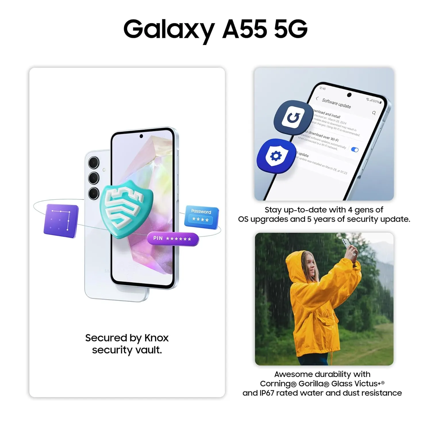 Samsung Galaxy A55 5G (Awesome Iceblue, 8GB RAM, 128GB Storage) | Metal Frame | 50 MP Main Camera (OIS) | Nightography | IP67 | Corning Gorilla Glass Victus  | sAMOLED with Vision Booster