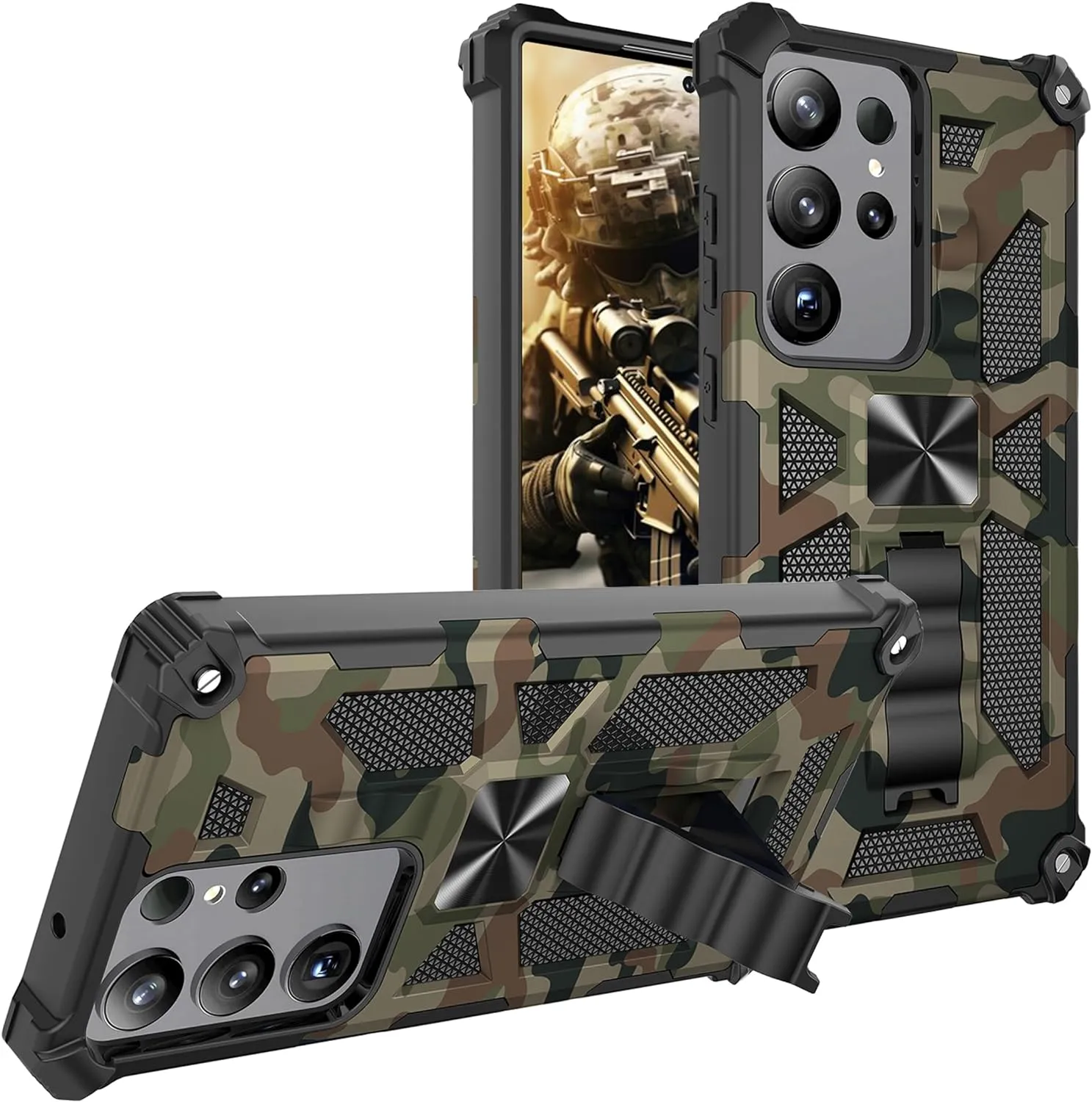 Samsung Galaxy S24 Plus Metal Kickstand Camo Phone Cover