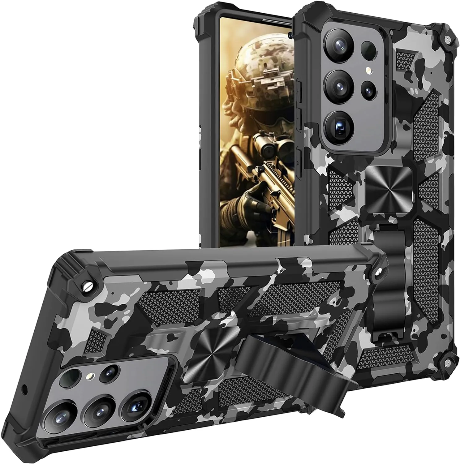 Samsung Galaxy S24 Plus Metal Kickstand Camo Phone Cover