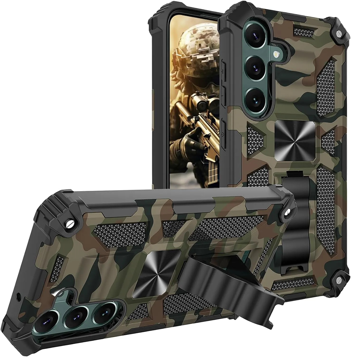 Samsung Galaxy S24 Plus Metal Kickstand Camo Phone Cover