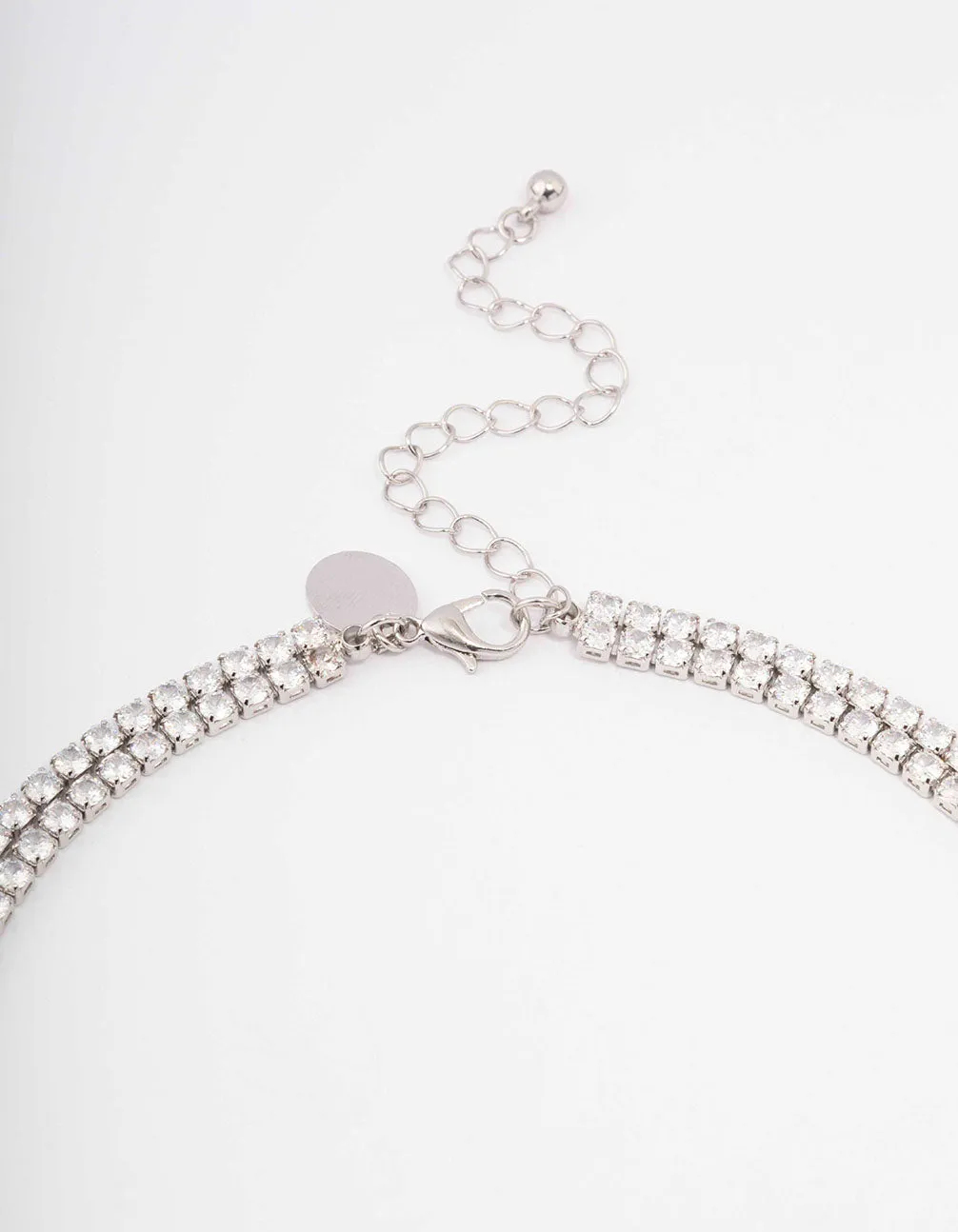 Silver Cubic Zirconia Round Cup Chain Layered Necklace