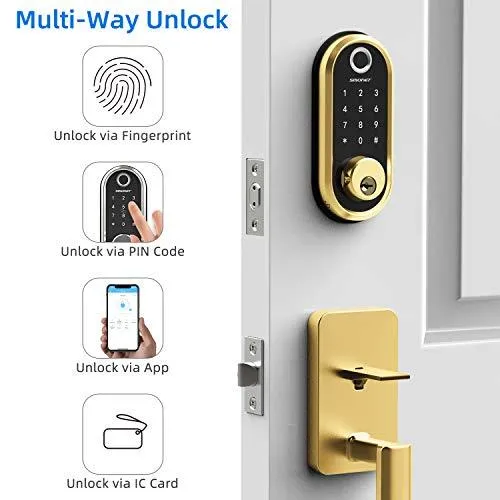 Smart Lock SMONET Bluetooth Keyless Entry Keypad Smart Deadbolt-Fingerprint Electronic Deadbolt Door Lock-App Control, Remote Ekeys Sharing, Free App Monitoring Easy to Install for Homes and Hotel