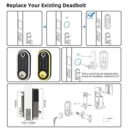 Smart Lock SMONET Bluetooth Keyless Entry Keypad Smart Deadbolt-Fingerprint Electronic Deadbolt Door Lock-App Control, Remote Ekeys Sharing, Free App Monitoring Easy to Install for Homes and Hotel