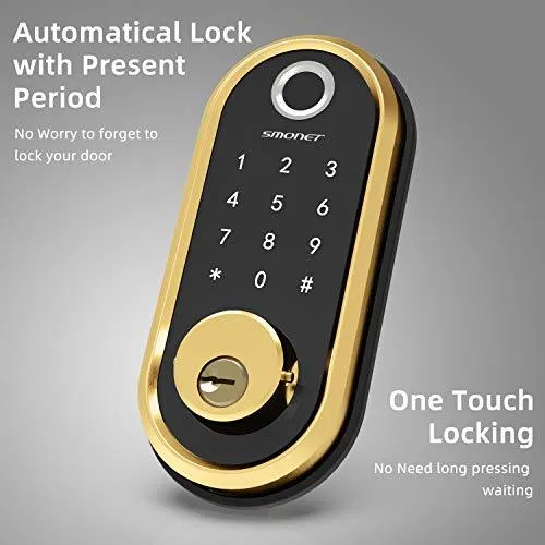 Smart Lock SMONET Bluetooth Keyless Entry Keypad Smart Deadbolt-Fingerprint Electronic Deadbolt Door Lock-App Control, Remote Ekeys Sharing, Free App Monitoring Easy to Install for Homes and Hotel