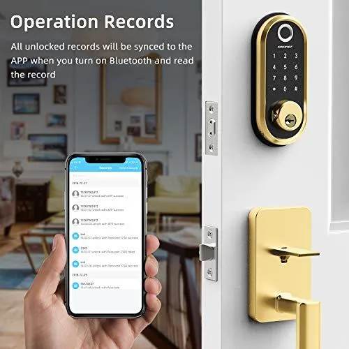 Smart Lock SMONET Bluetooth Keyless Entry Keypad Smart Deadbolt-Fingerprint Electronic Deadbolt Door Lock-App Control, Remote Ekeys Sharing, Free App Monitoring Easy to Install for Homes and Hotel