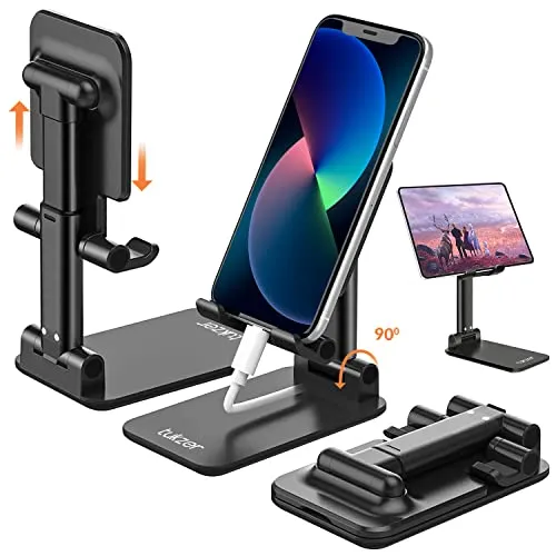 Tablet Stand, Fully Foldable | Angle Height Adjustable | Tab & Phone Holder Stand for Desk | Compatible with Smartphones & Tablets (Black)