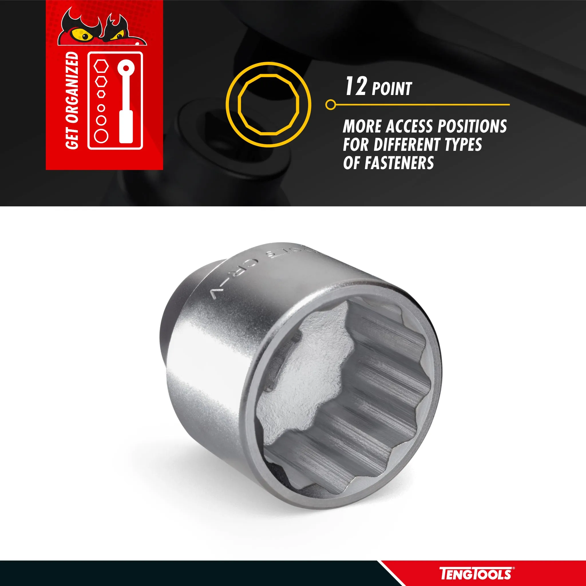 Teng Tools 2 Inch 12 Point SAE Shallow 3/4 Inch Drive Chrome Vanadium Socket | Mechanic Tool | Hand Tool - M340164-C