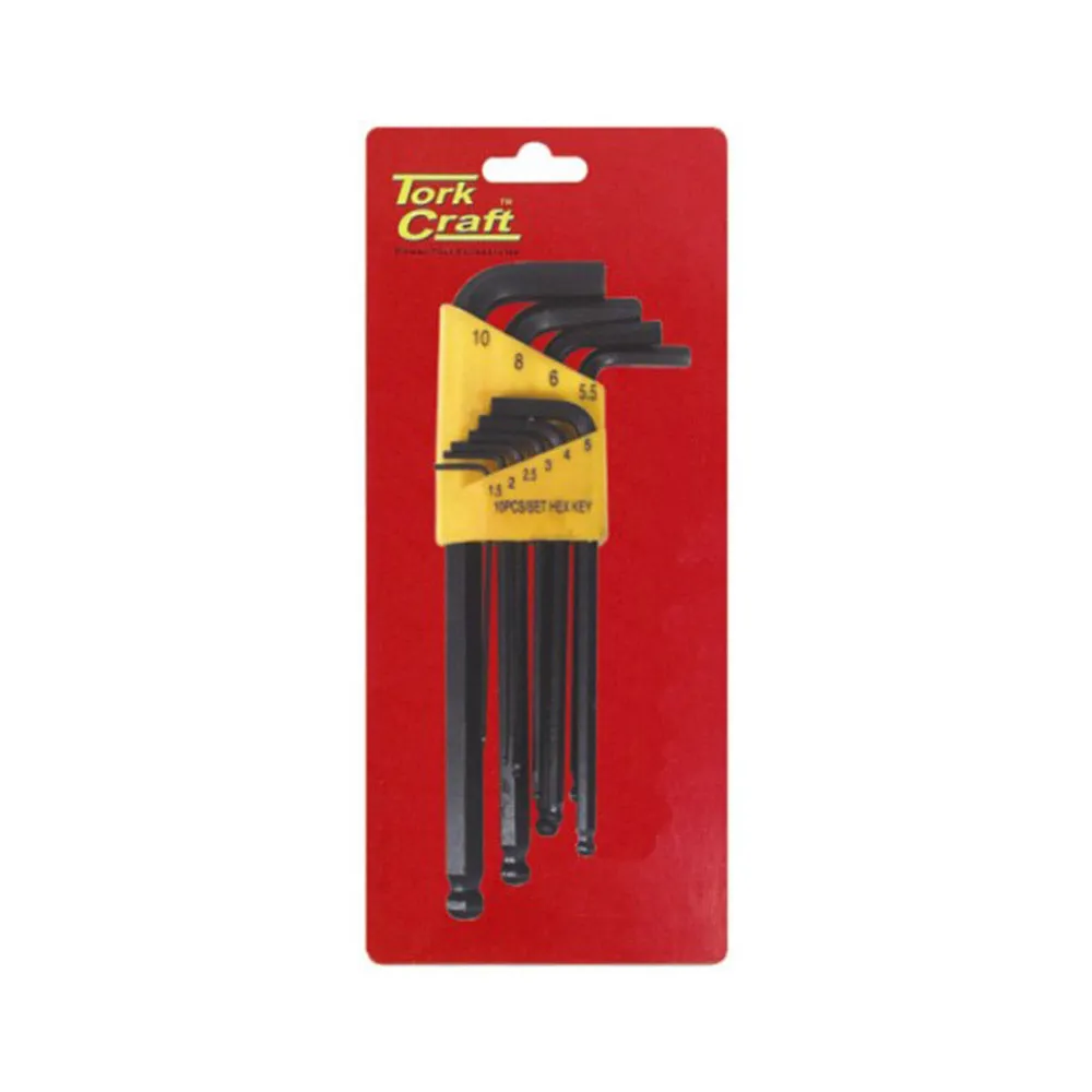 TORK CRAFT HEX KEY SET 10PC BALL POINT 1.5-10MM CARDED CR-V