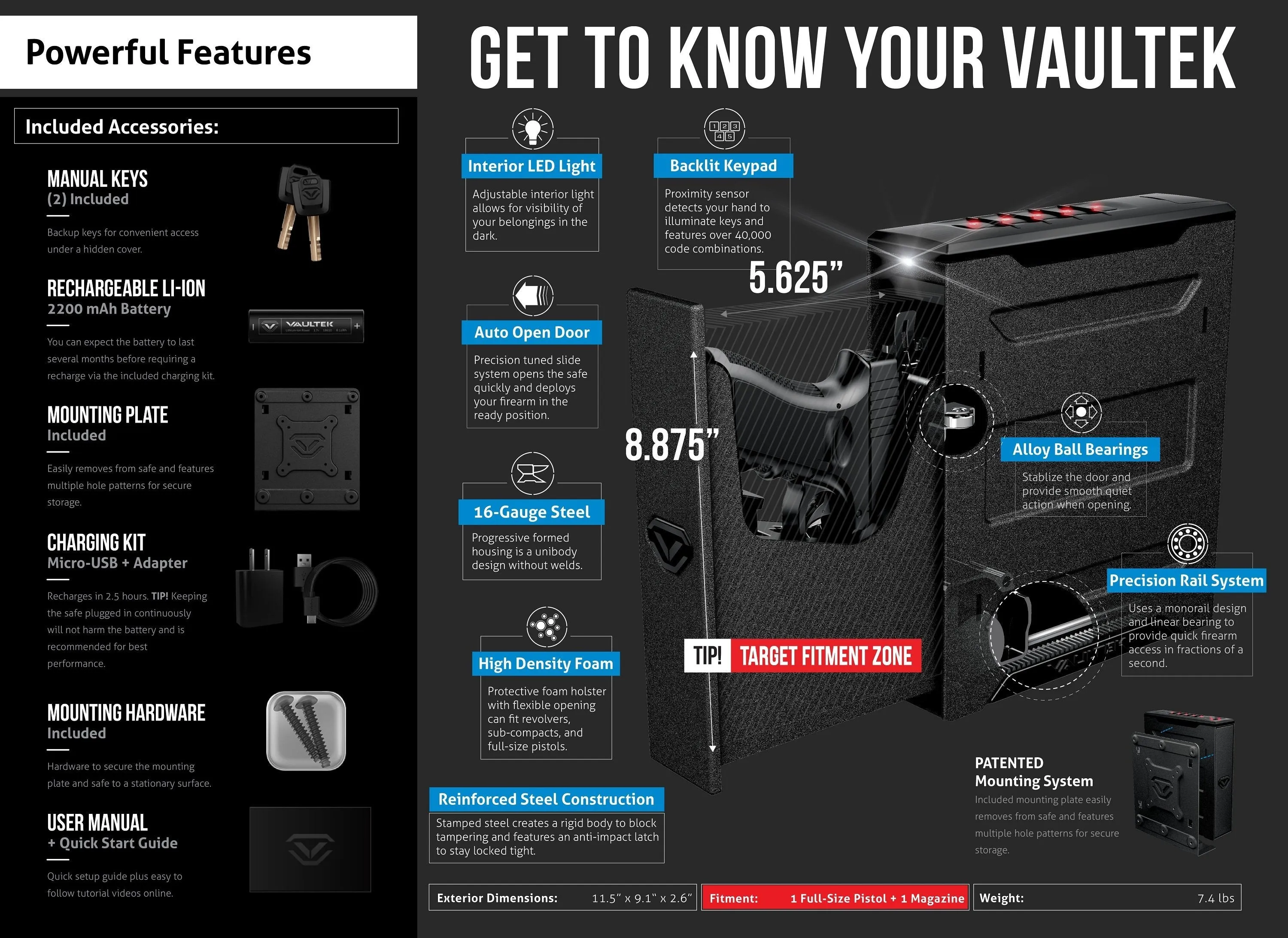 Vaultek NSL20i WiFi Biometric Full-Size Rugged Slider Pistol Safe