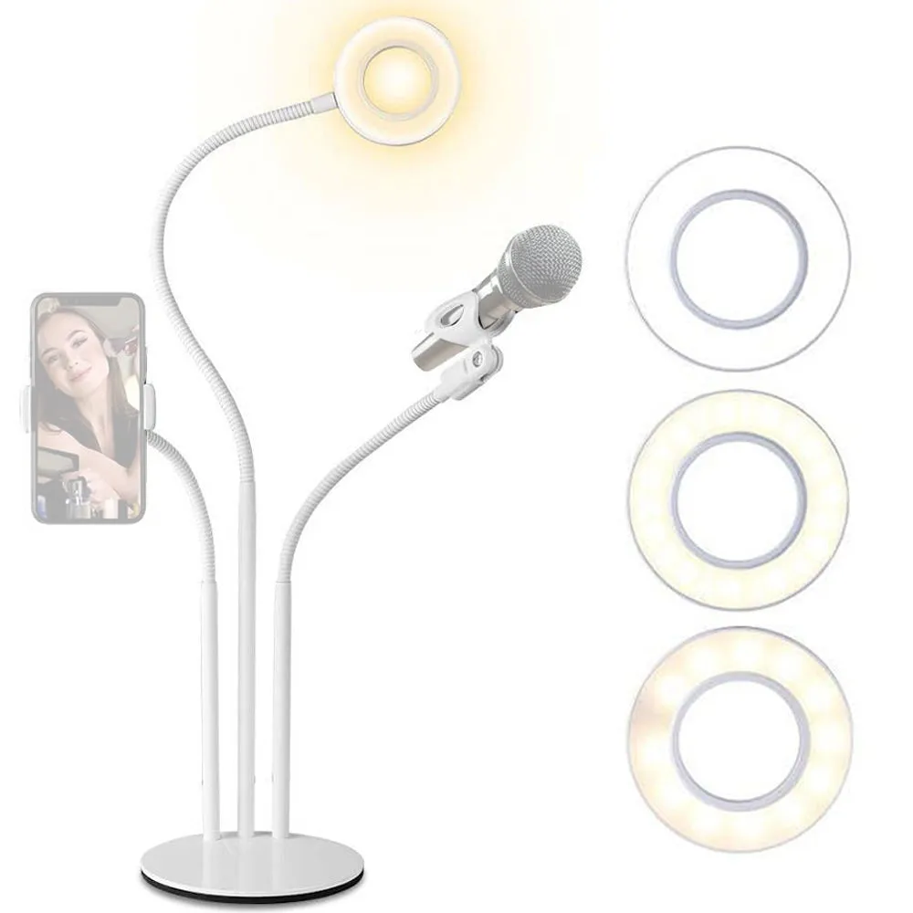 Vivitar Selfie Ring LED Light with Cellphone Stand and Microphone Holder for Vlogging Live Stream Makeup, 3-Light Mode 10-Level Brightness Adjustment