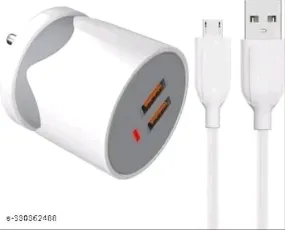 White 2-Port USB Mobile Charger with 1 Meter Micro USB Cable