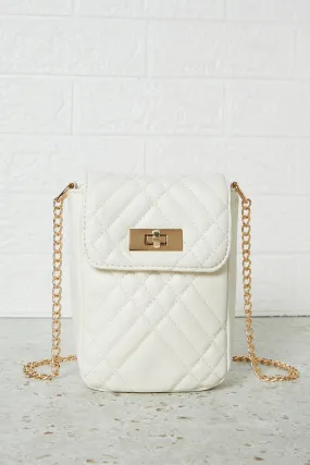 Women White Quilted Mobile Case