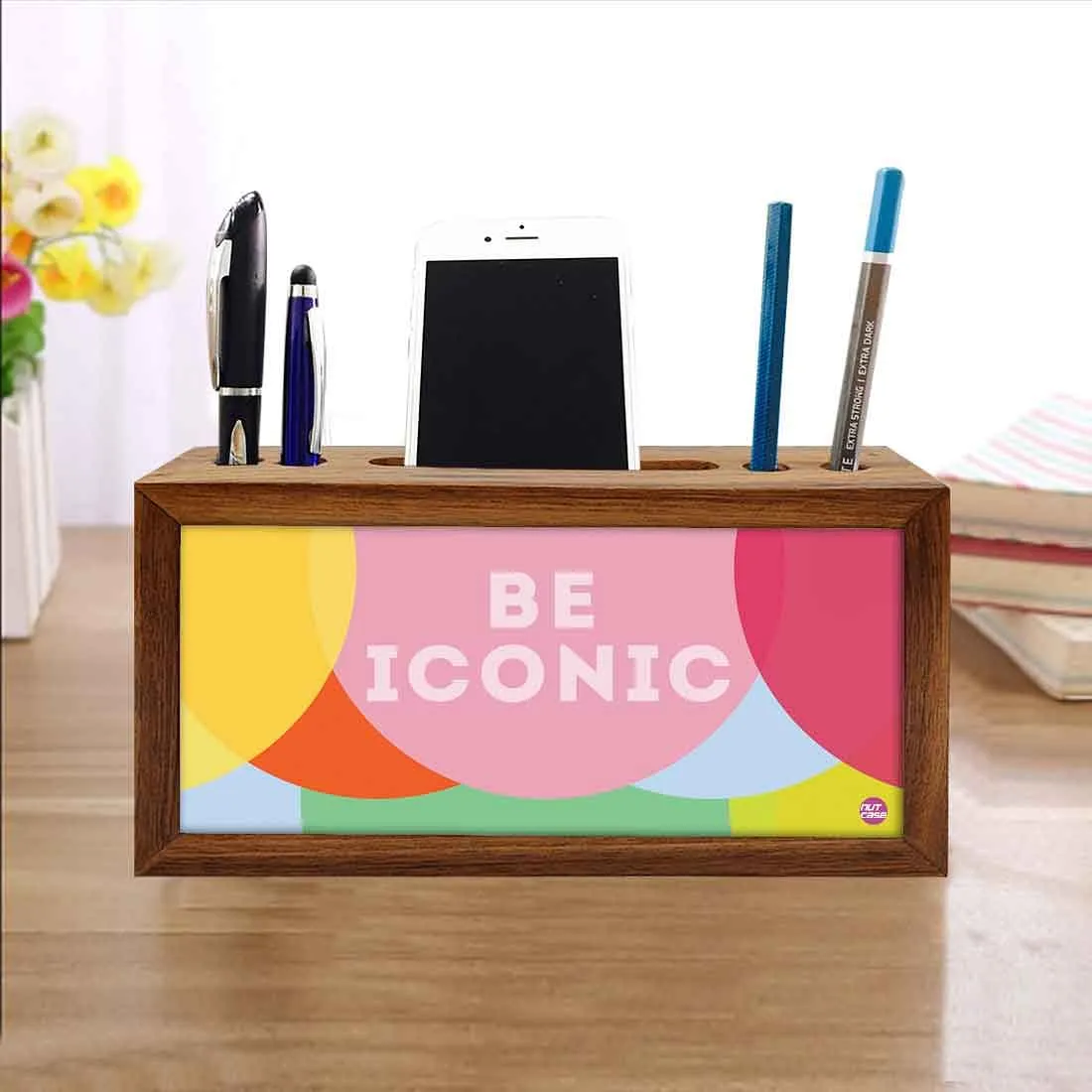 Wood office organizer Pen Mobile Stand - Be Iconic