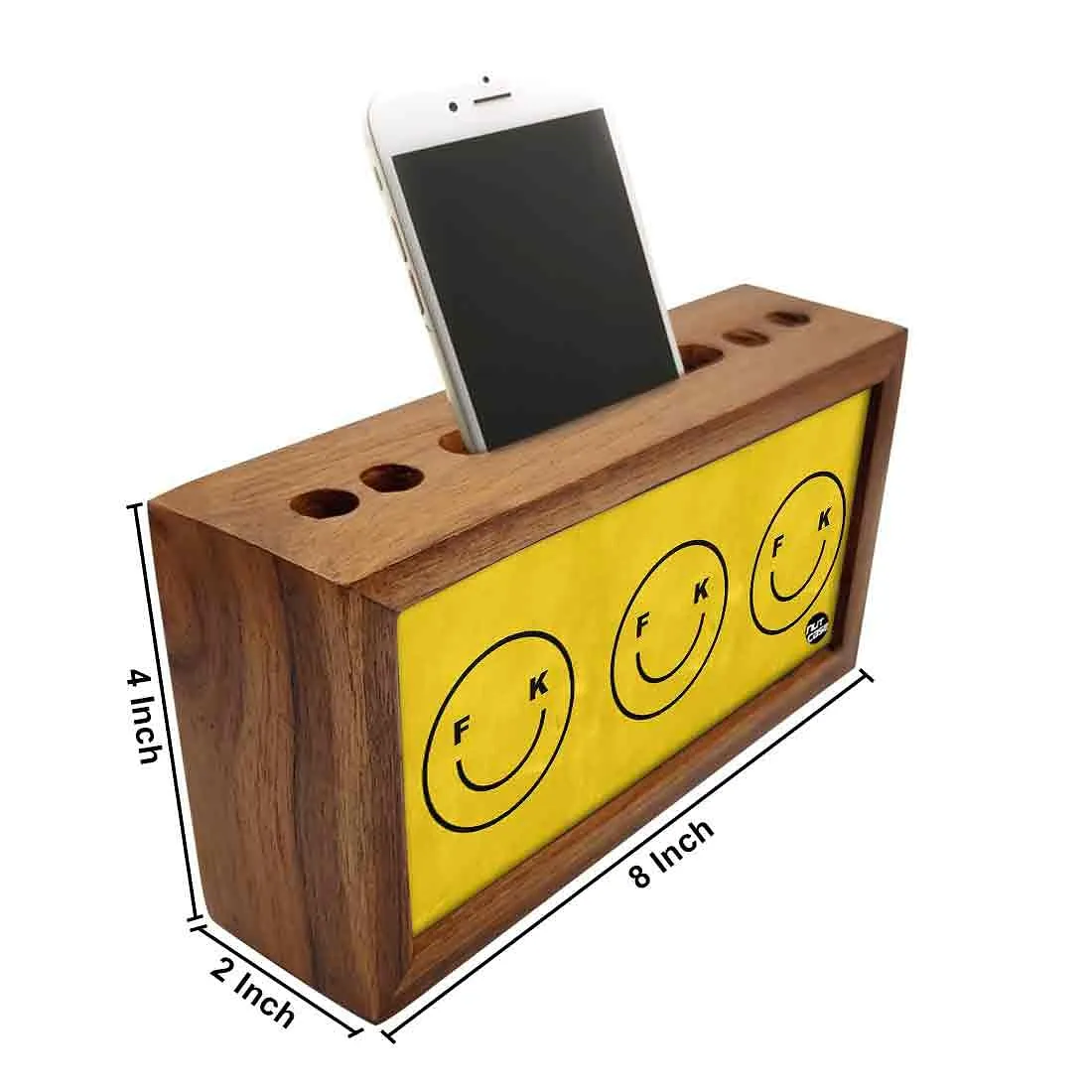 Wooden Desk Organiser Pen Mobile Stand - Cute Faces