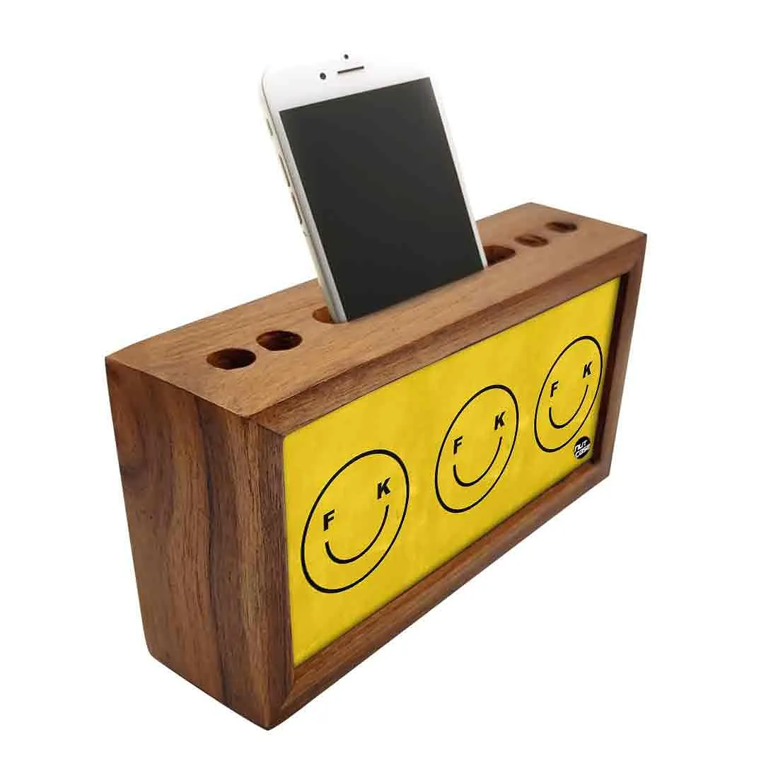 Wooden Desk Organiser Pen Mobile Stand - Cute Faces