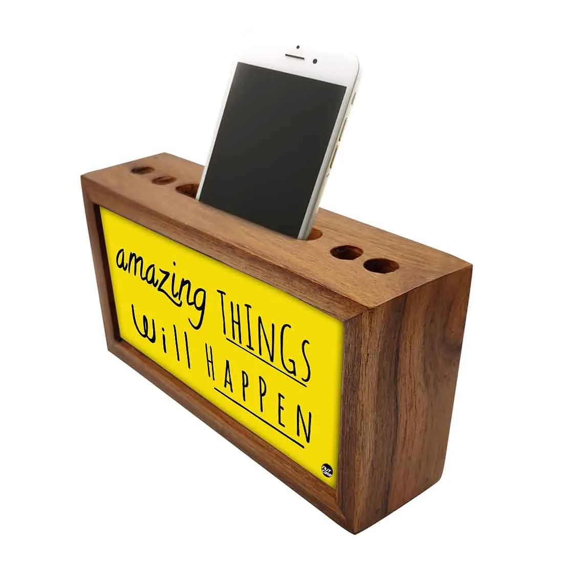 Wooden Desk Organizer Pen Mobile Stand - Amazing Things Will Happen