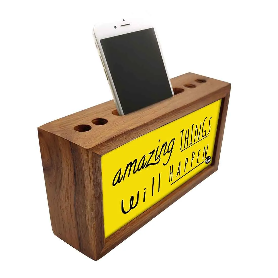 Wooden Desk Organizer Pen Mobile Stand - Amazing Things Will Happen