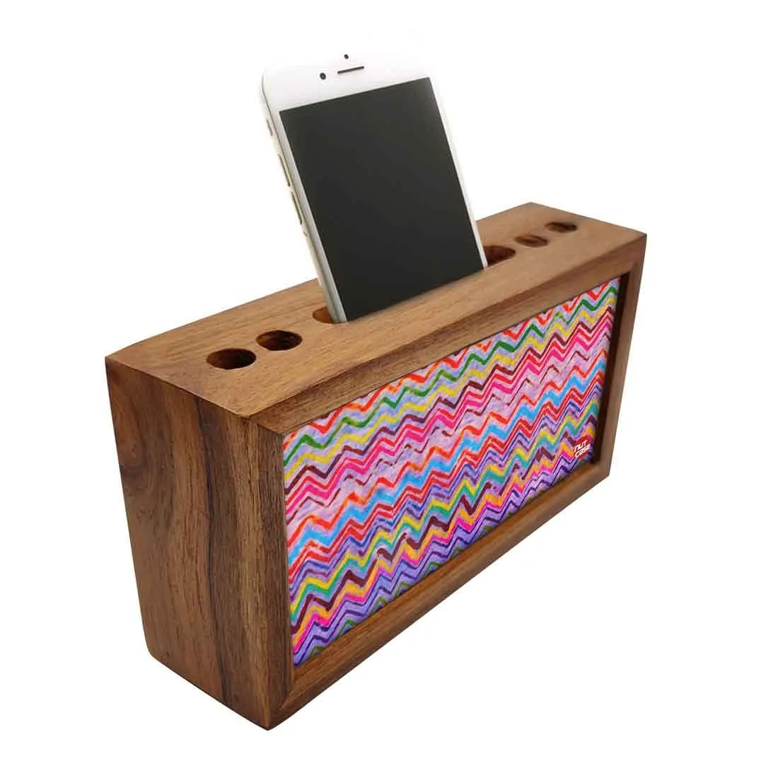 Wooden pen organizer Mobile Stand - Tapestry Zag