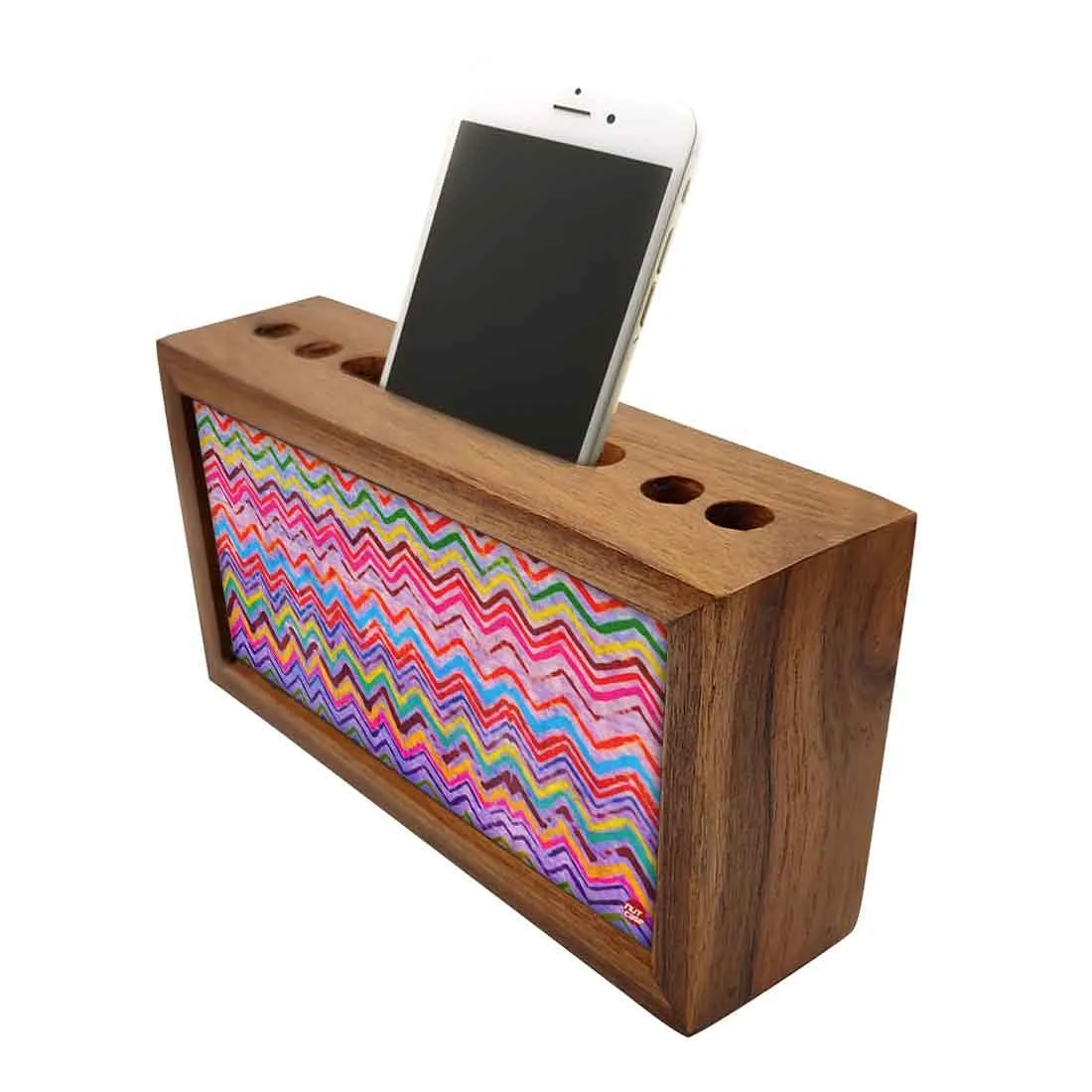 Wooden pen organizer Mobile Stand - Tapestry Zag