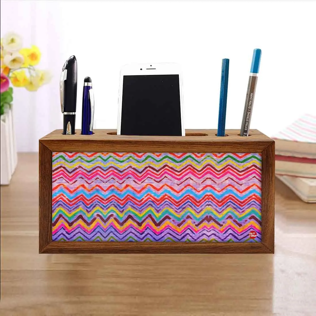 Wooden pen organizer Mobile Stand - Tapestry Zag