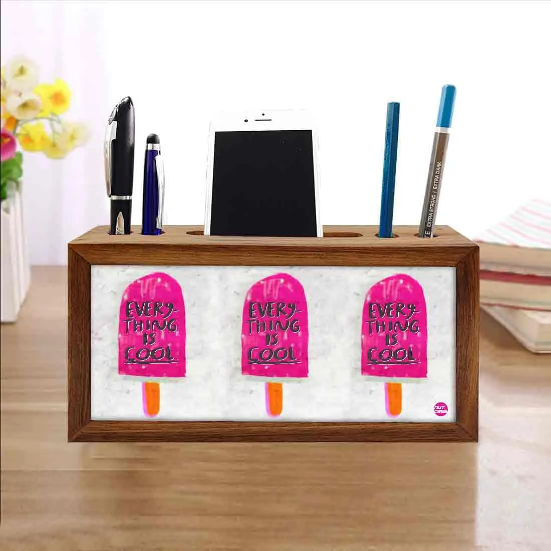 Wooden pencil organizer Pen Mobile Stand - Everything Is Cool