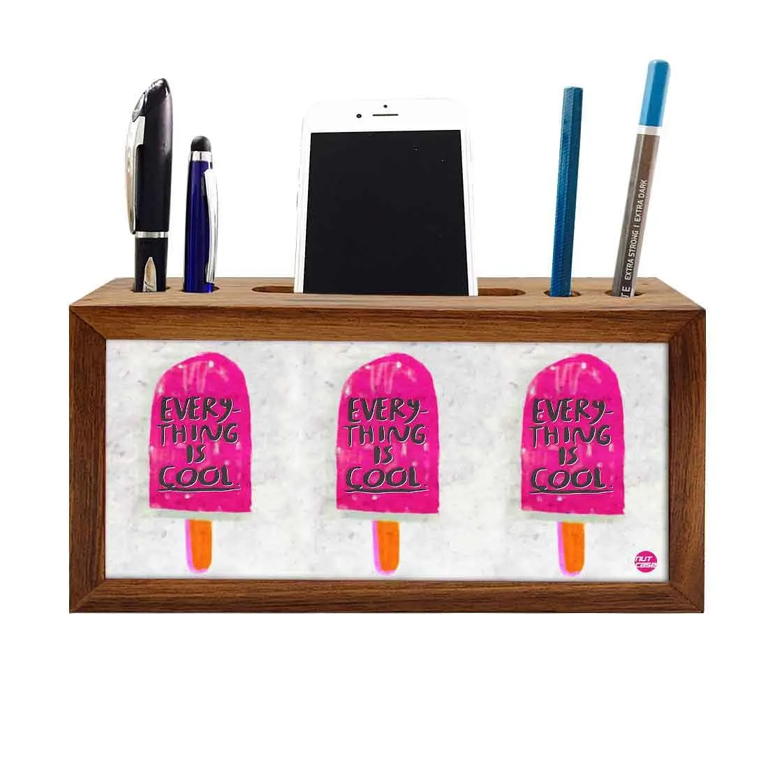 Wooden pencil organizer Pen Mobile Stand - Everything Is Cool