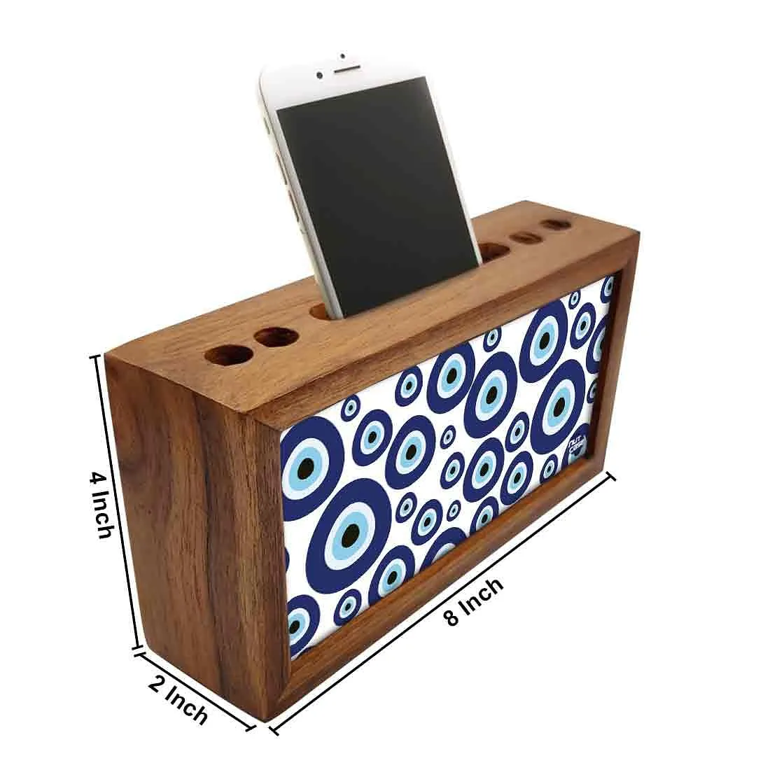 Wooden Phone Stand With Pen Holder for Office - Evil Eye Stones