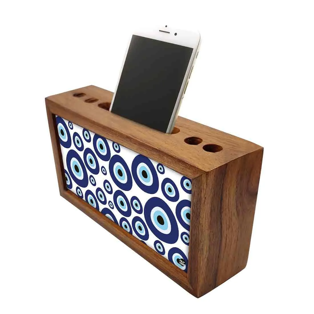 Wooden Phone Stand With Pen Holder for Office - Evil Eye Stones