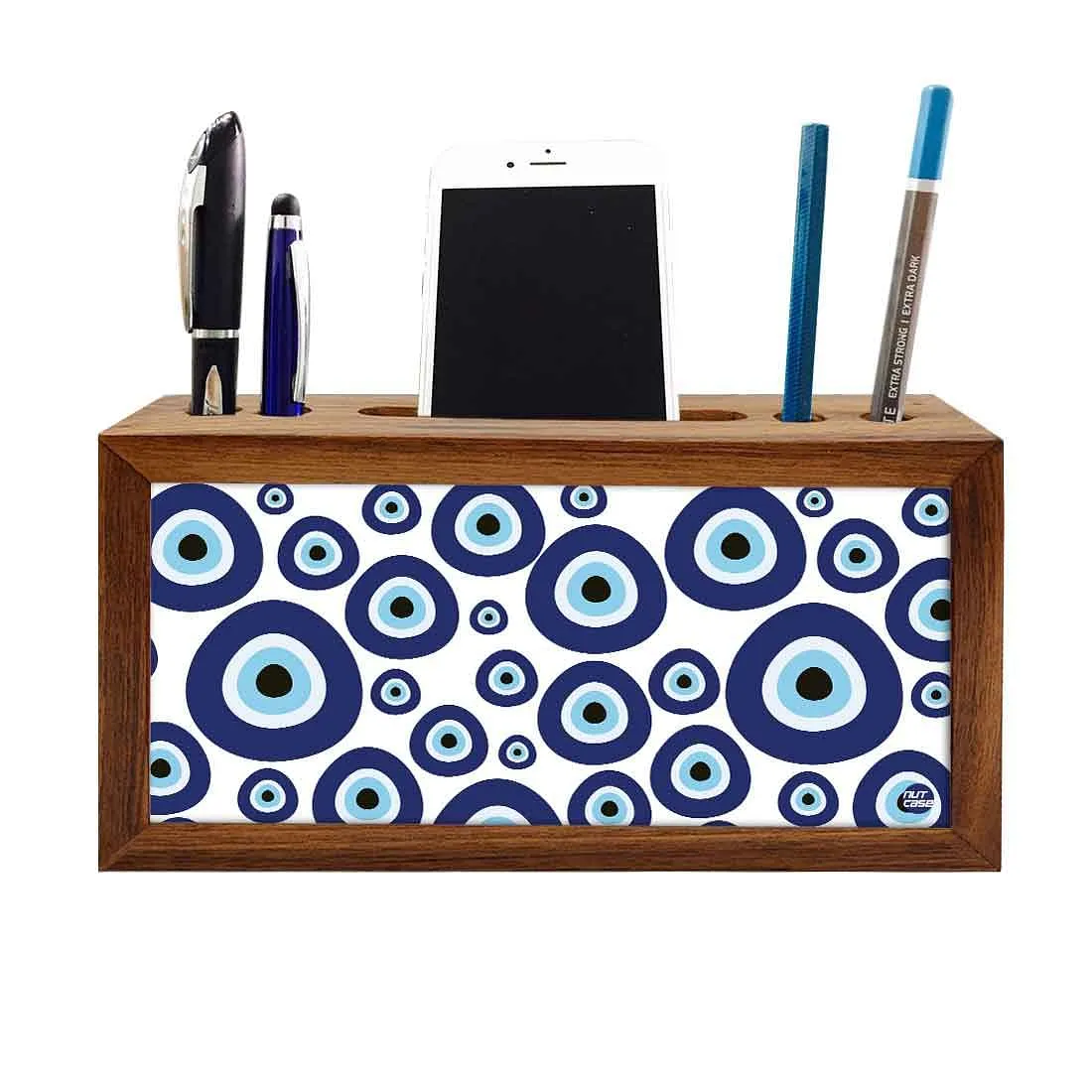 Wooden Phone Stand With Pen Holder for Office - Evil Eye Stones