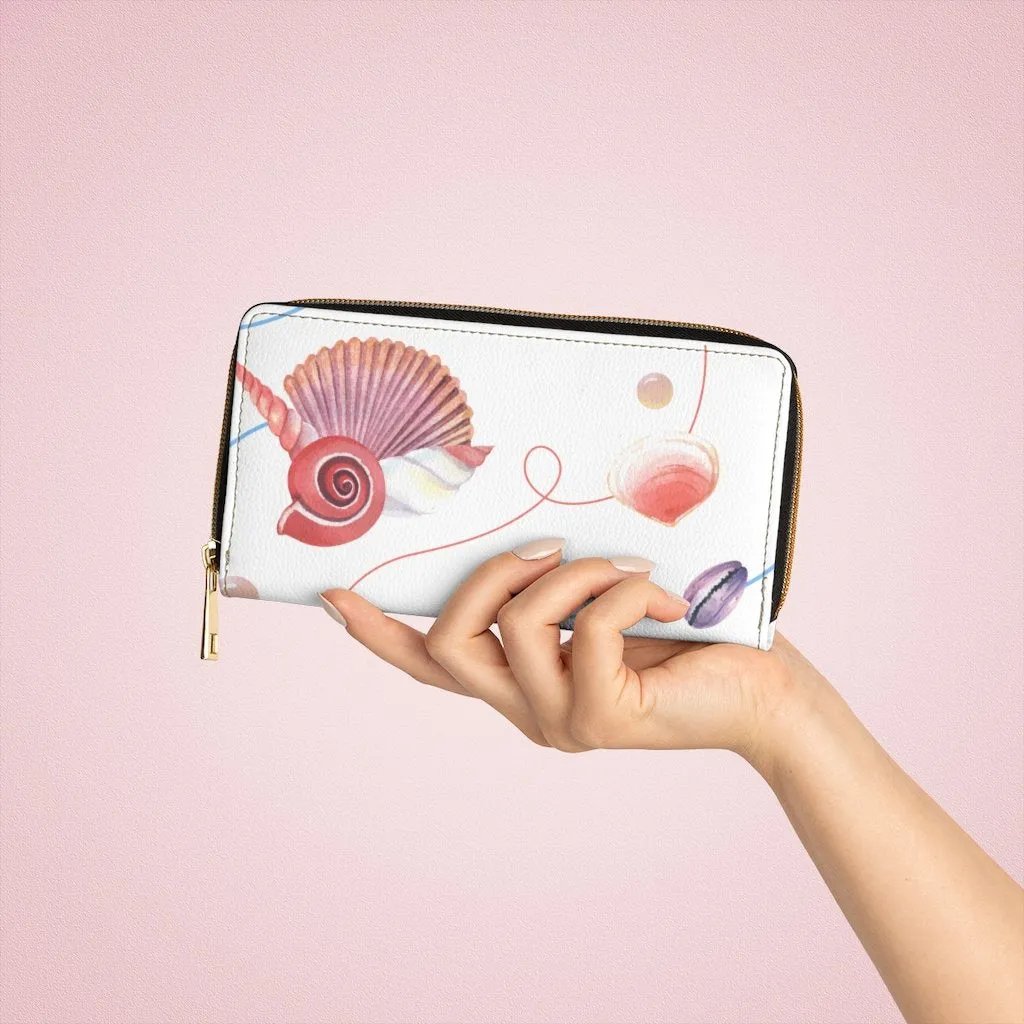 Wristlet Phone Wallet, White and Pink Seashell Style Purse