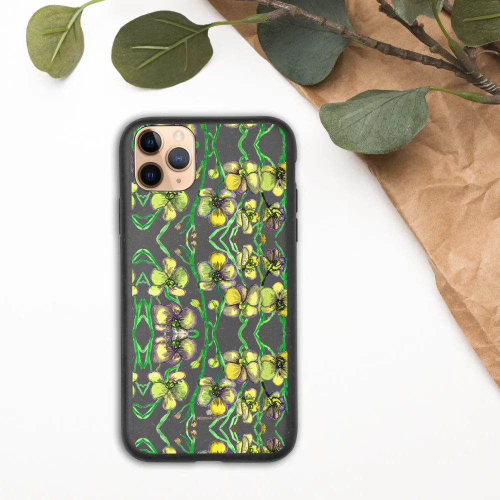 Yellow Orchids Biodegradable Phone Case, Floral Print Eco-Friendly Phone Cases-Printed in EU